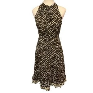 NOA NOA BLACK & CREAM PRINT 1/2 BUTTON-FRONT HALTER DRESS/ Size S